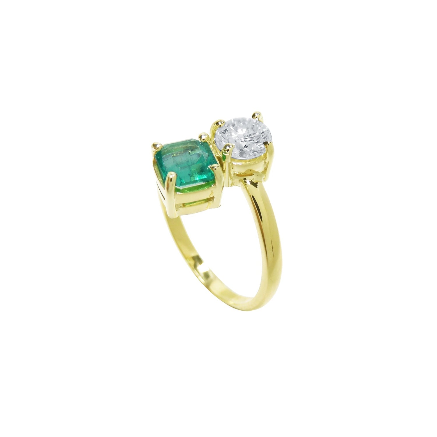 GIA Certified Toi et Moi Emerald and Diamond Ring 18k Gold two stones engagement rings