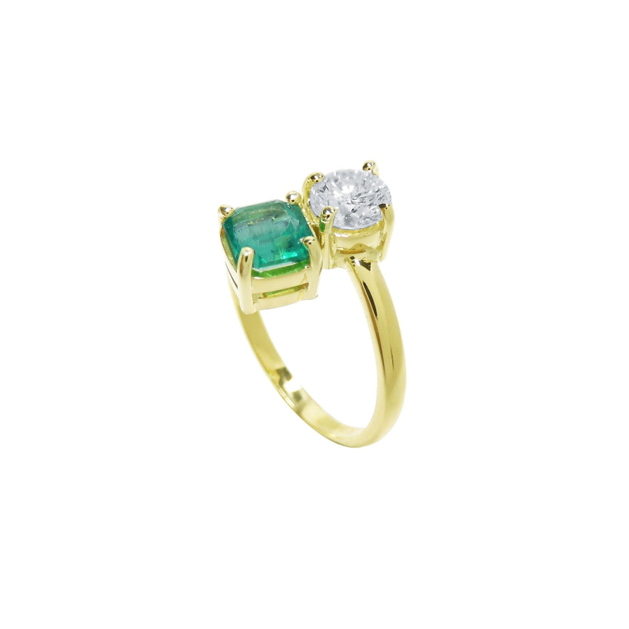 GIA Certified Toi et Moi Emerald and Diamond Ring 18k Gold two stones engagement rings