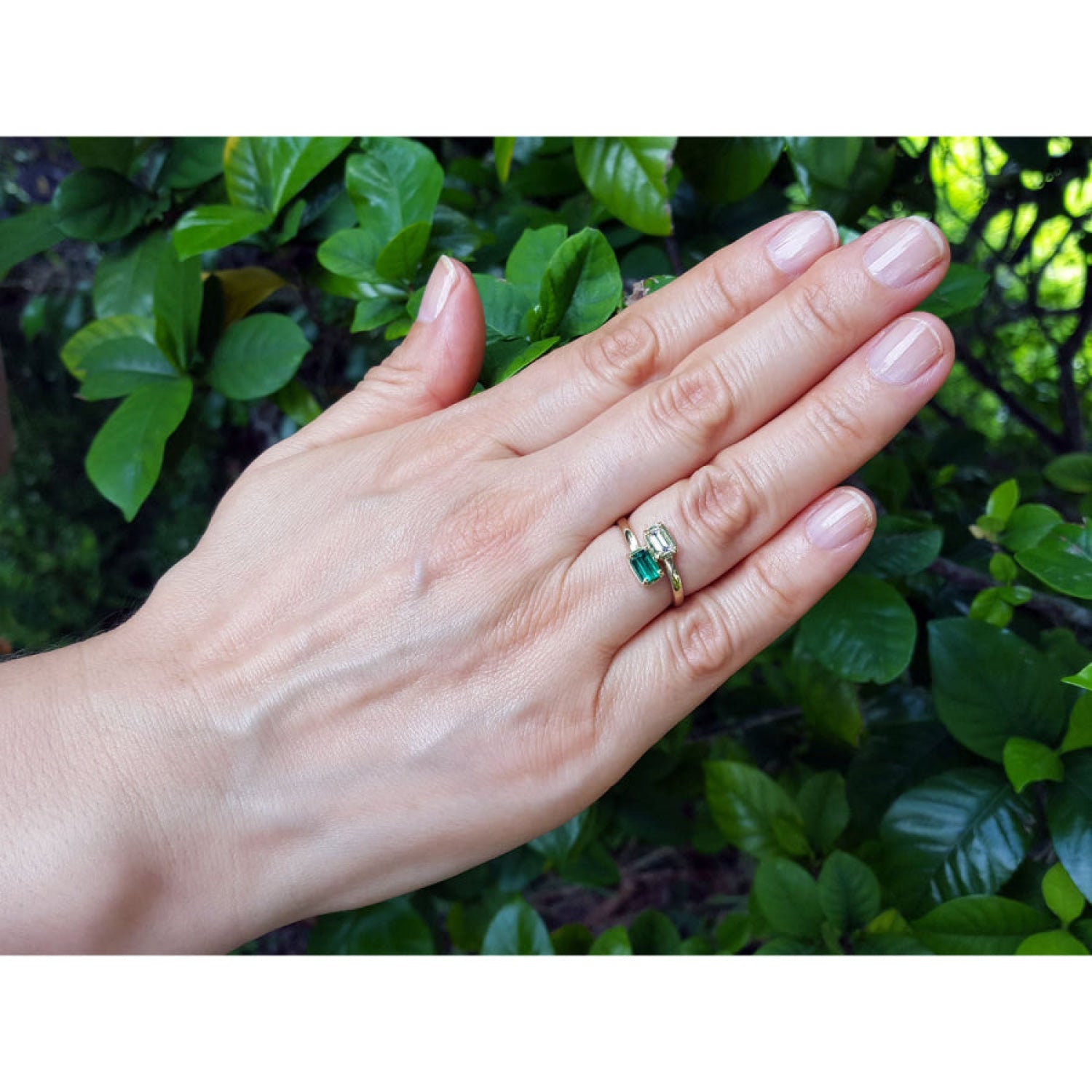 Toi et Moi Two Stone Emerald Diamond Ring 18k Gold
