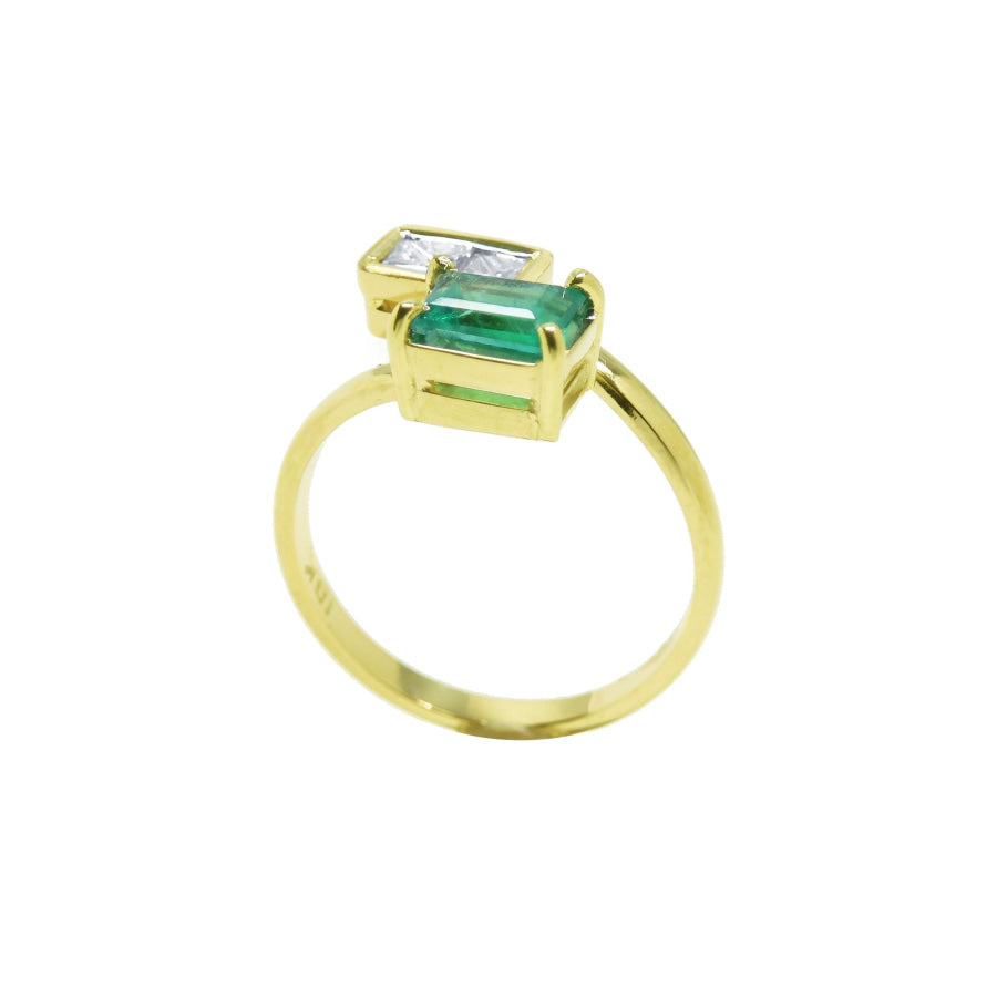 You and Me Emerald Diamond Engagement Ring 18K Gold