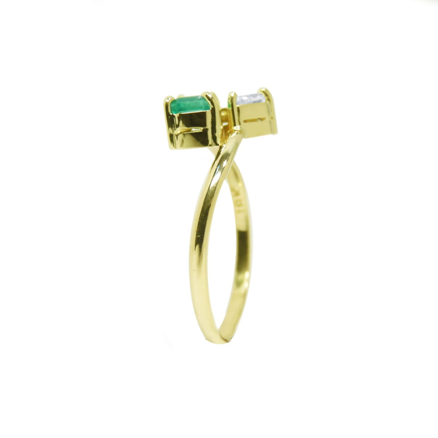 18k gold you and me emerald and diamond ring for women.