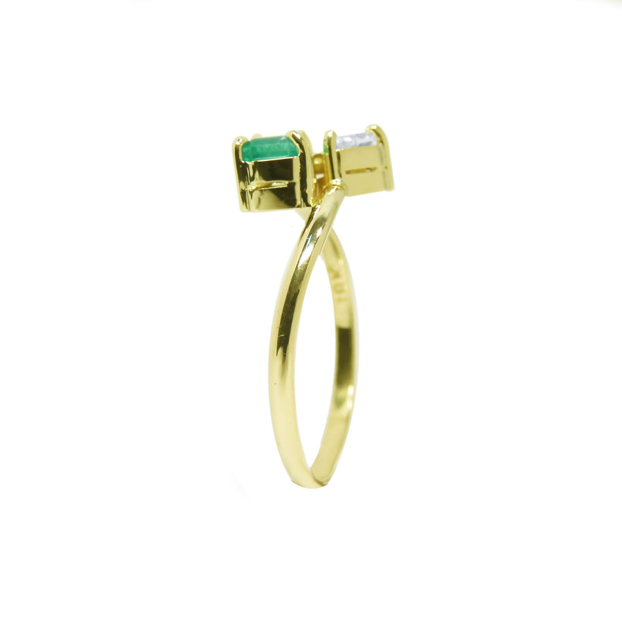 18k gold you and me emerald and diamond ring for women.