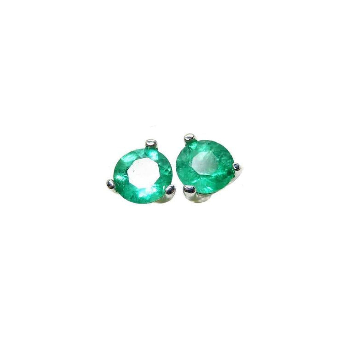Pair of 14k white gold martini stud emerald earrings, natural colombian emeralds.