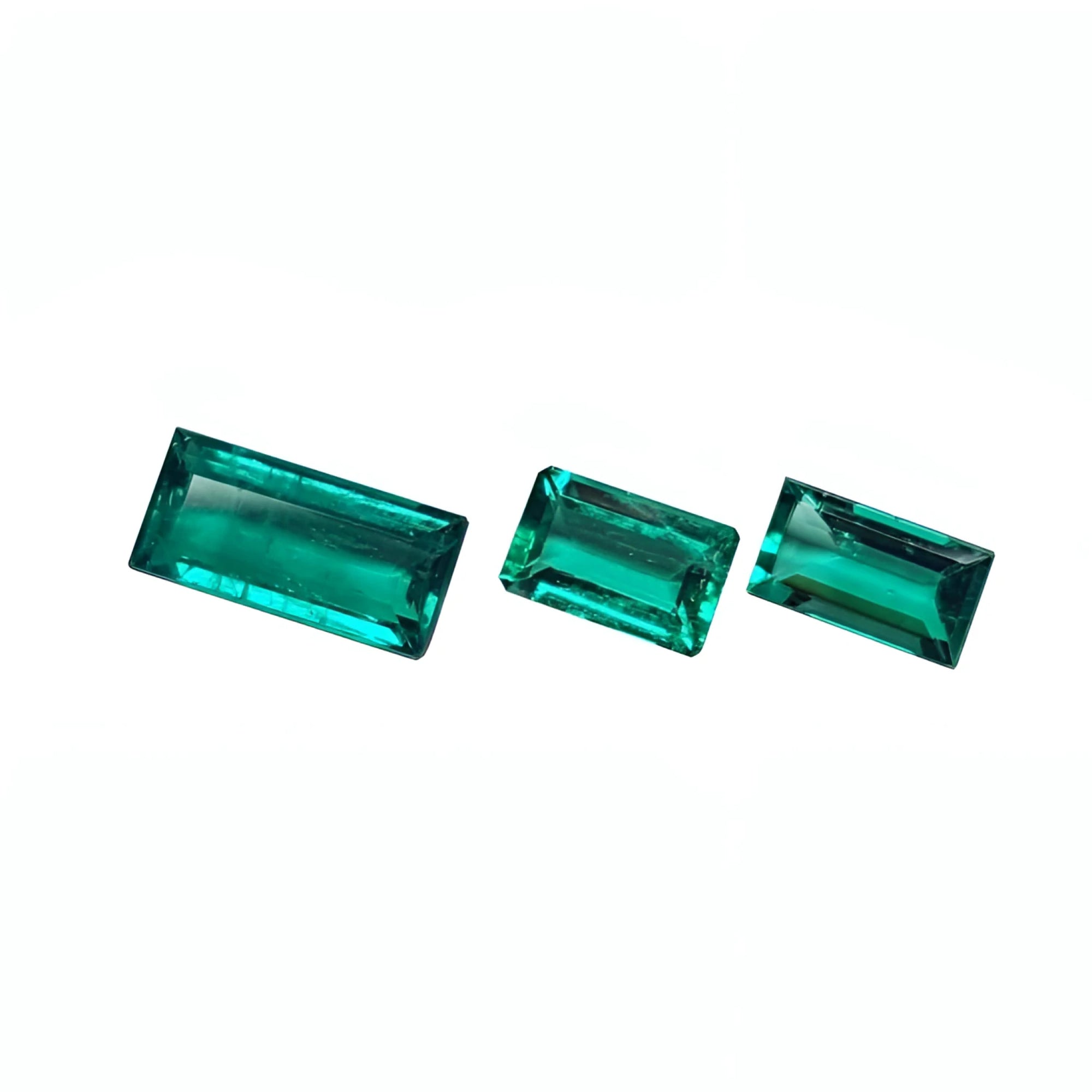 Matched trio set natural loose colombian emeralds bluish green color fine quality from the Muzo mines.