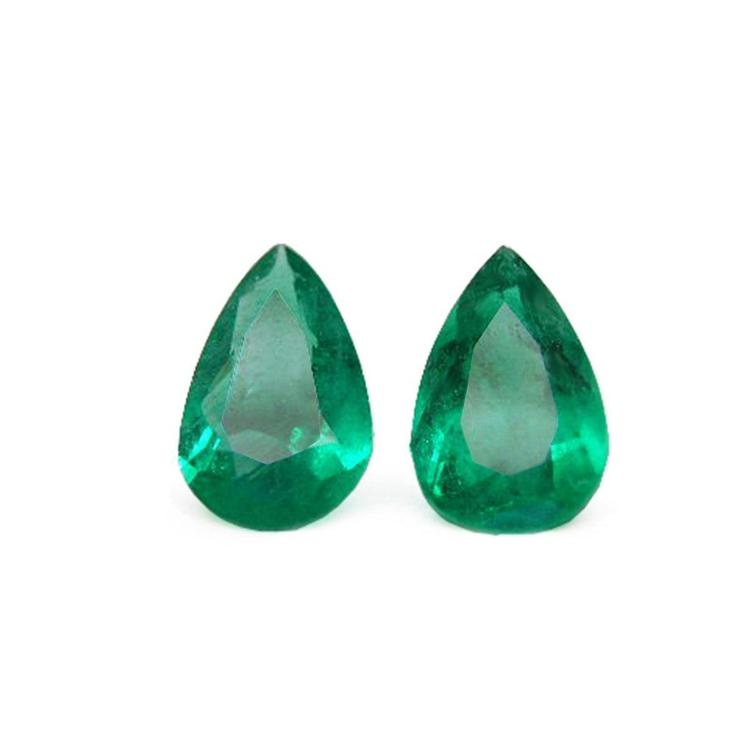 Matched pair set loose emeralds pear cut 3.62 ct. with a bluish-green tone.