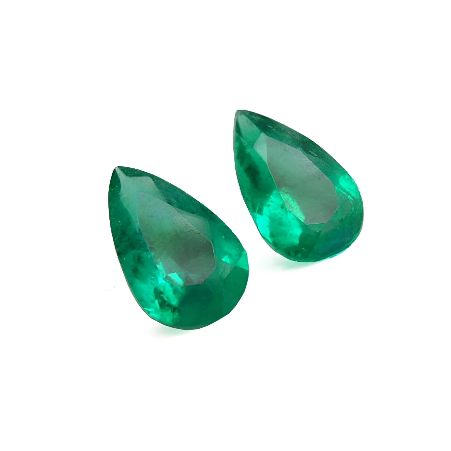 Matched pair set loose emeralds pear cut for crafting high-quality earrings at a competitive price.