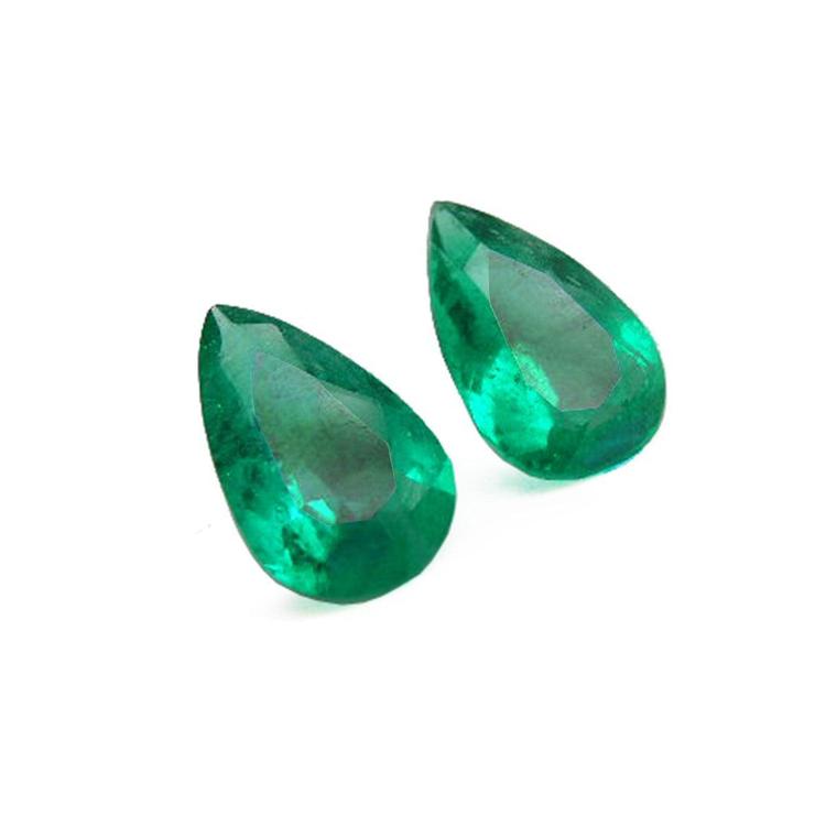 Matched pair set loose emeralds pear cut for crafting high-quality earrings at a competitive price.