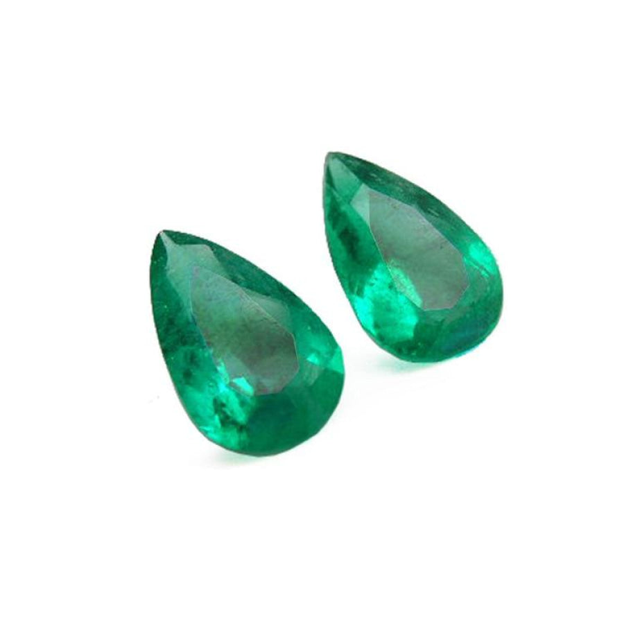 Matched pair set loose emeralds pear cut for crafting high-quality earrings at a competitive price.
