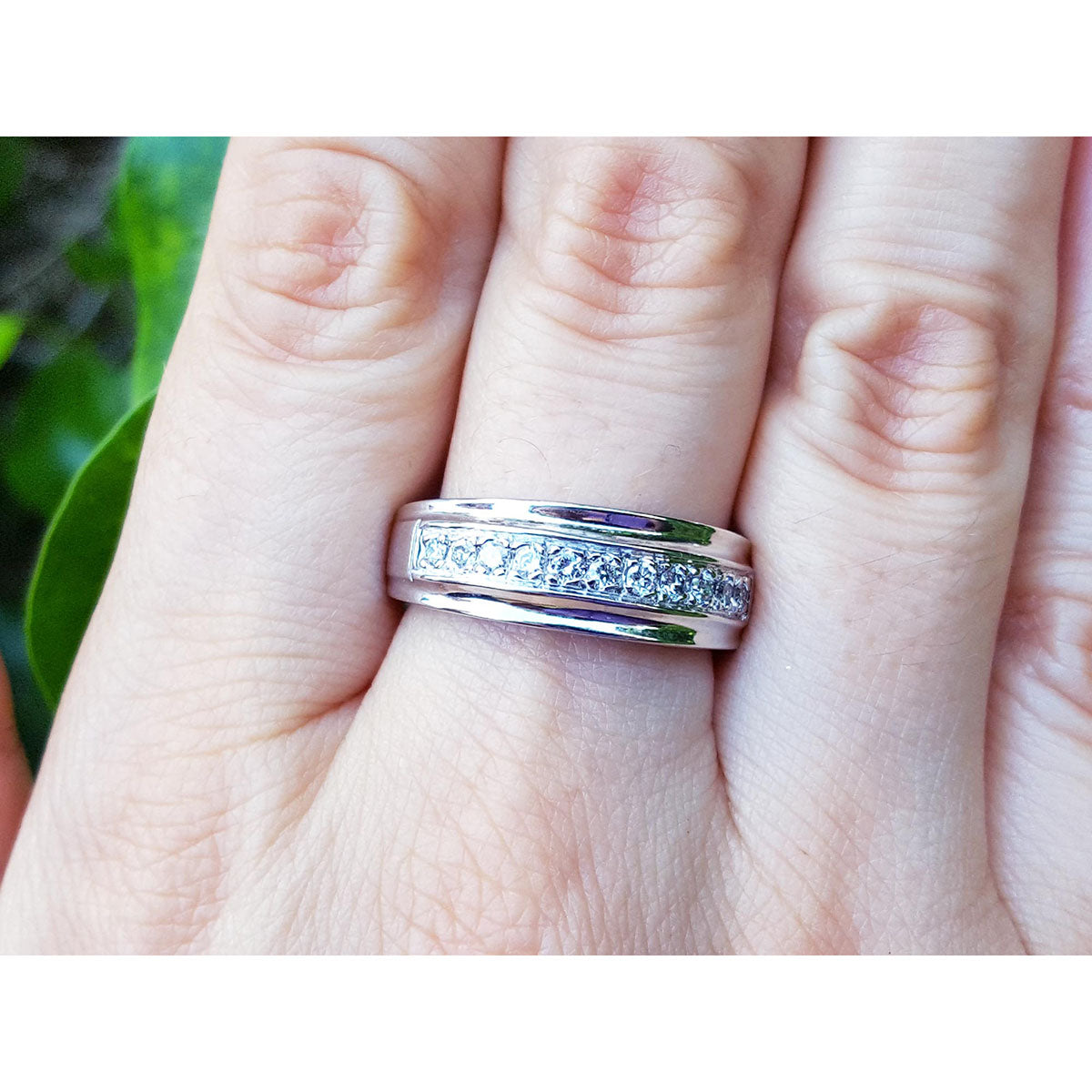 Natural Diamond Band Ring for Men in Solid 14K White Gold