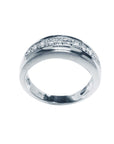 Natural diamond band ring for men in 14K white gold, front higher lateral position 