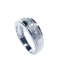 Natural diamond band ring for men in 14K white gold, half side displaying top and shank