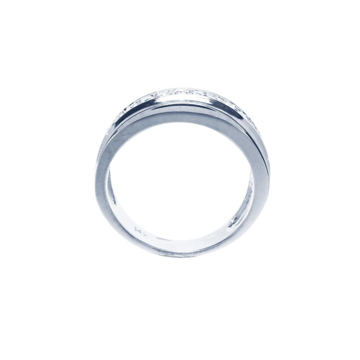 Natural diamond band ring for men in 14K white gold, plain lateral position