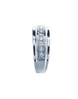 Natural diamond band ring for men in 14K white gold, side perspective top down shank