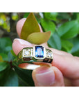 Natural Sapphire Ring for Men Bezel Set Side Round Cut Diamonds 14K Yellow Gold