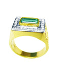 Men's Emerald Gemstone Ring 14K Yellow Gold Father’s Day gift floral design bezel set