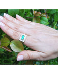 Men's Emerald Gemstone Ring 14K Yellow Gold Father’s Day gift floral design bezel set