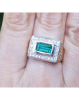 Men's Emerald Gemstone Ring 14K Yellow Gold Father’s Day gift floral design bezel set