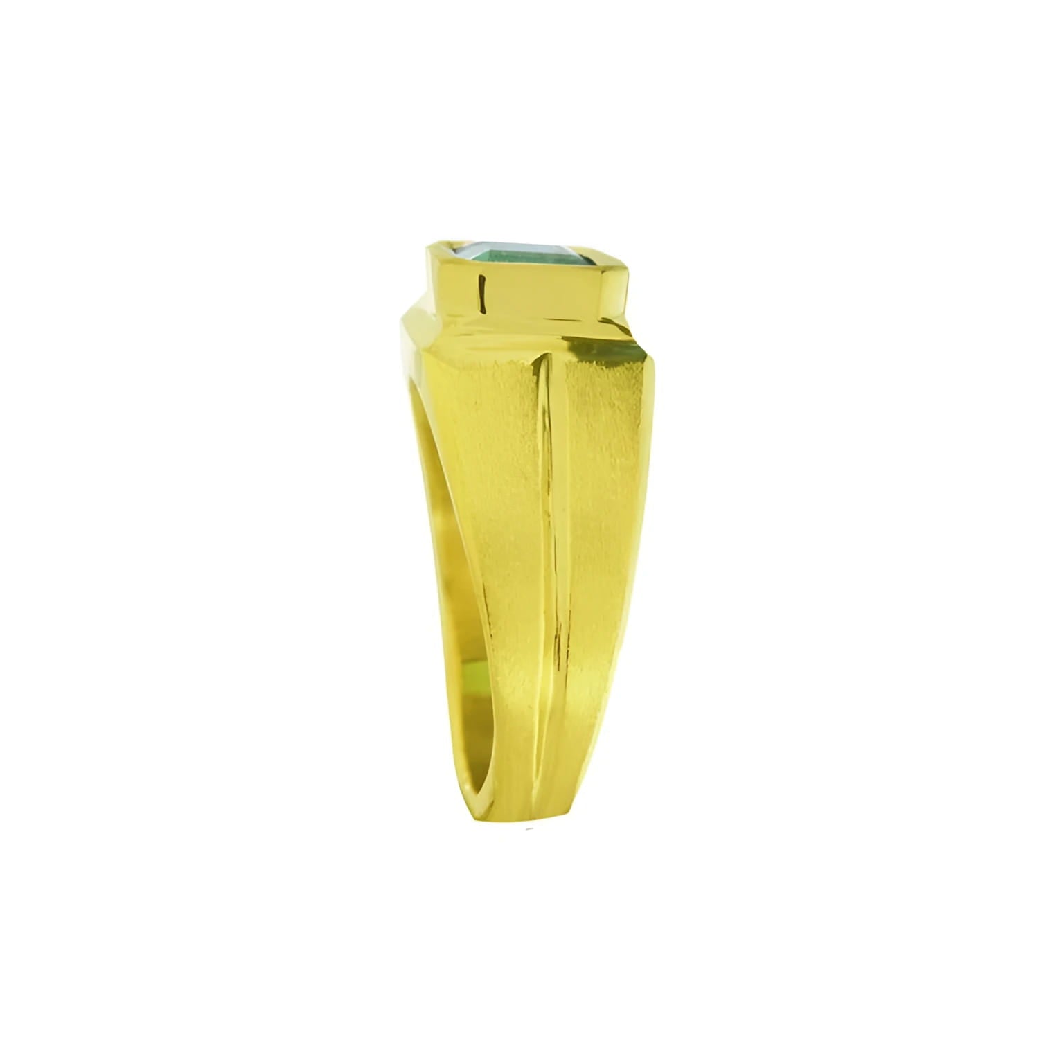 Men's 18K yellow gold pinky ring with a bezel-set square emerald.