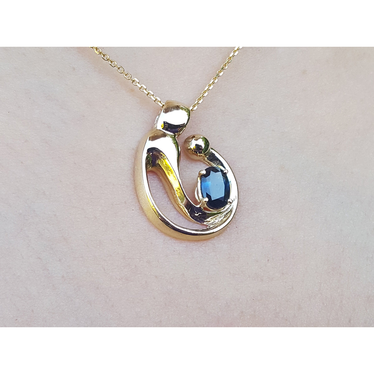 0.85 ct. Mother and Child Sapphire Necklace Slider Pendant Crafted in 14K Yellow Gold