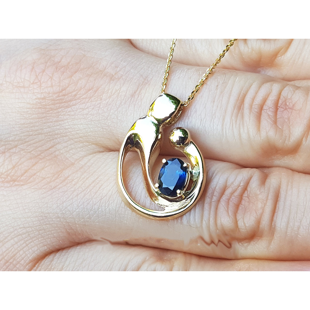 0.85 ct. Mother and Child Sapphire Necklace Slider Pendant Crafted in 14K Yellow Gold