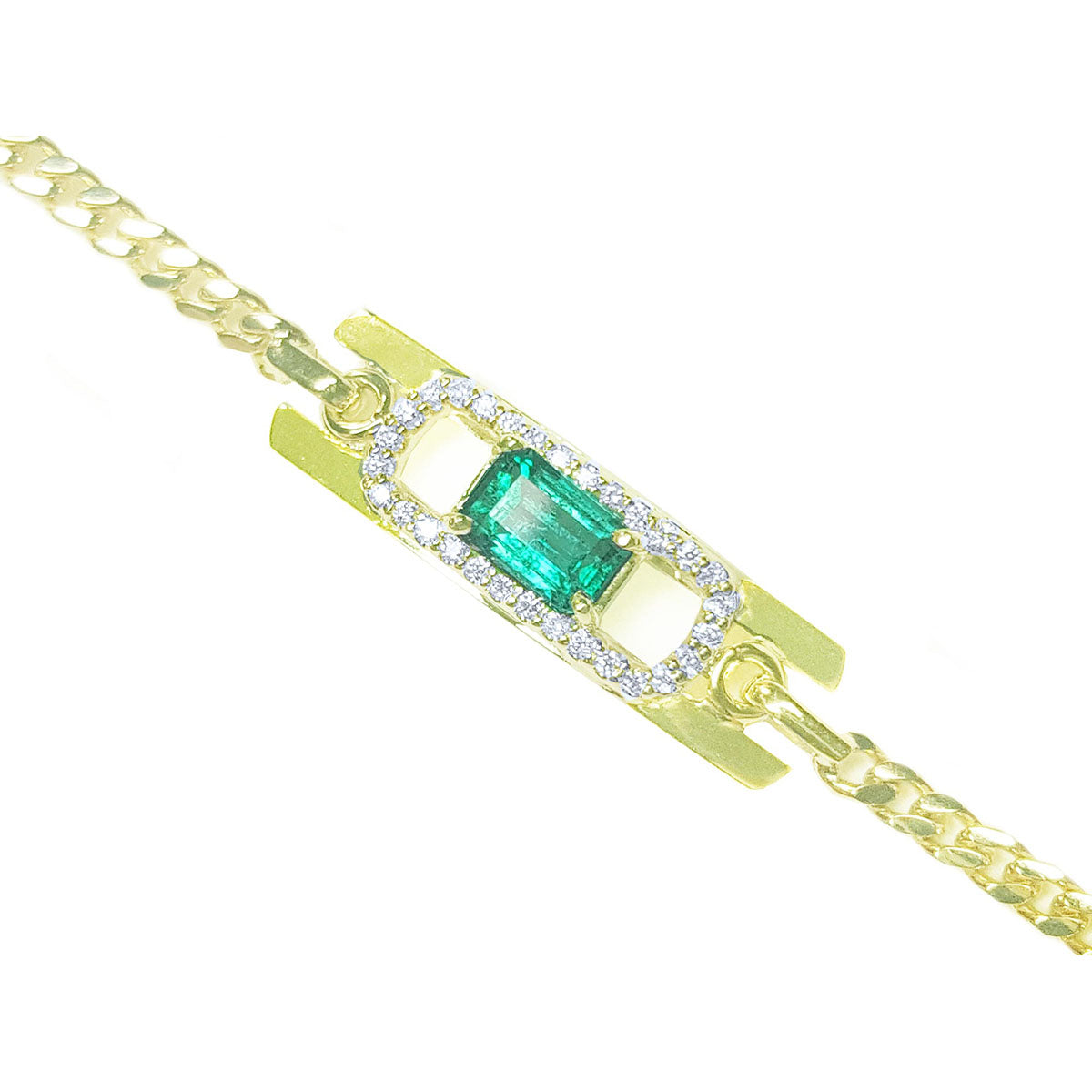 Muzo Colombian Emerald Bracelet 0.72 Carat and Natural Diamonds made in 14K Yellow Gold