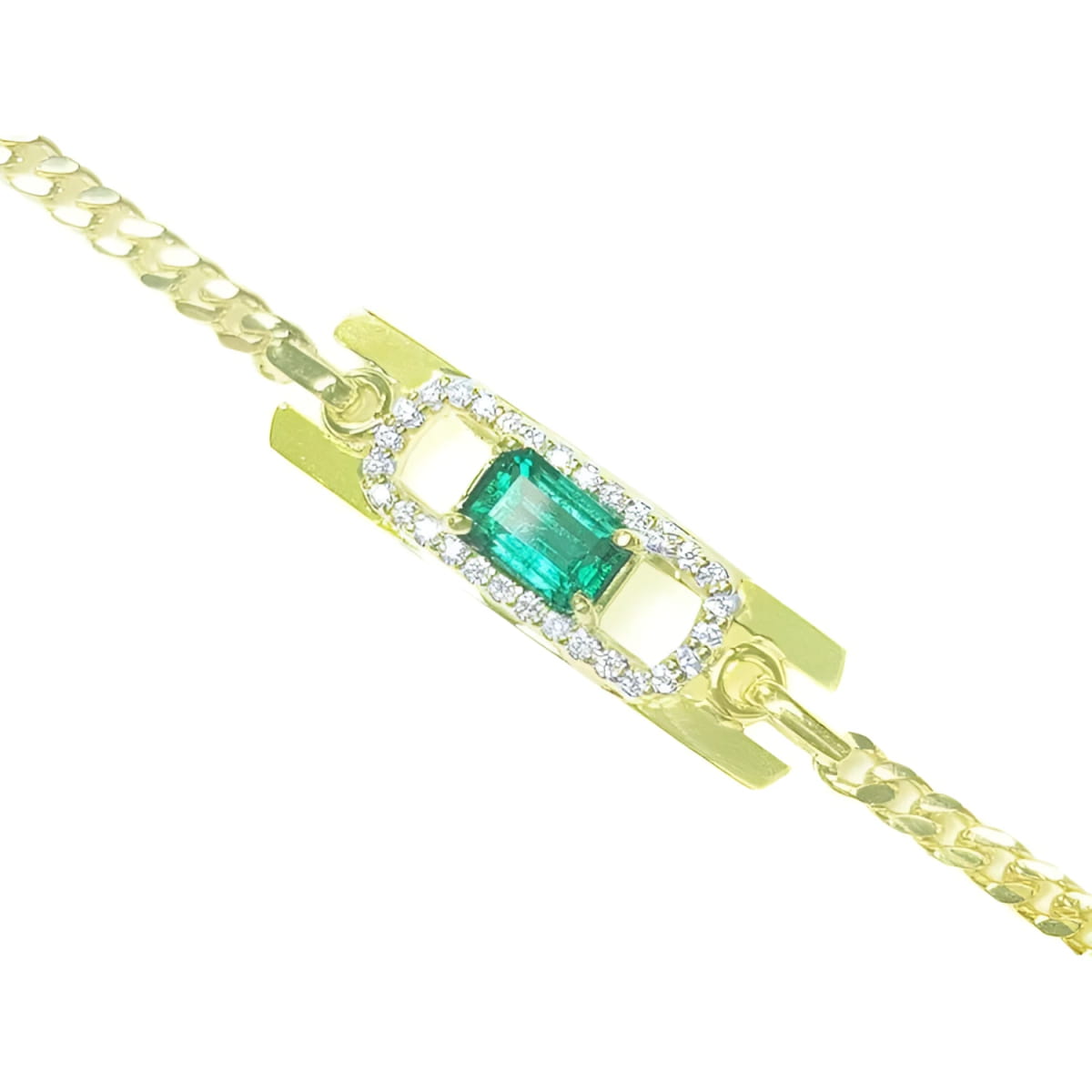 14k Gold bracelet with a natural colombian emerald and diamonds.