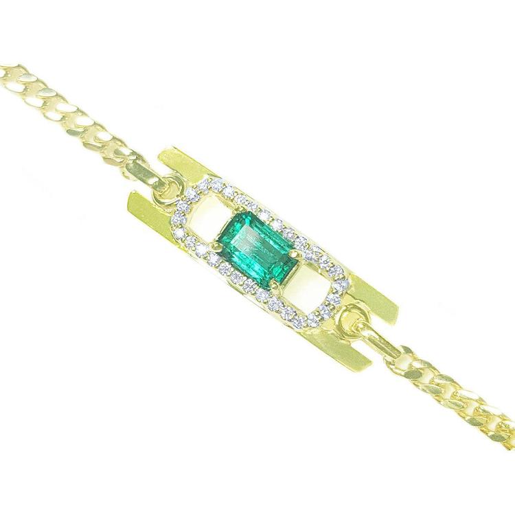 14k Gold bracelet with a natural colombian emerald and diamonds.
