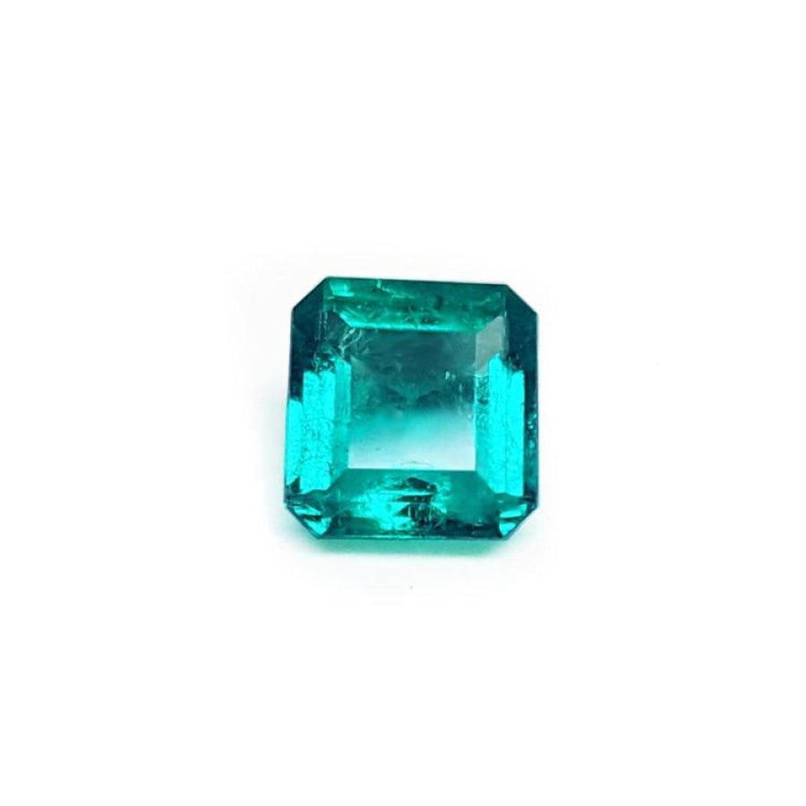 Emerald-cut Muzo mine loose Colombian emerald medium-deep bluish green / excellent brightness and beautiful color.