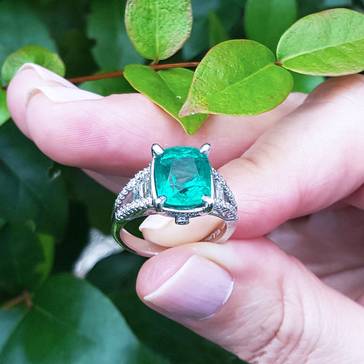 Emerald engagement ring natural emerald certified