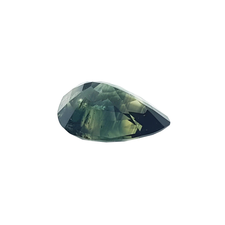 3.22 ct. loose Australian blue sapphire, pear-shaped with deep blue-green hue.