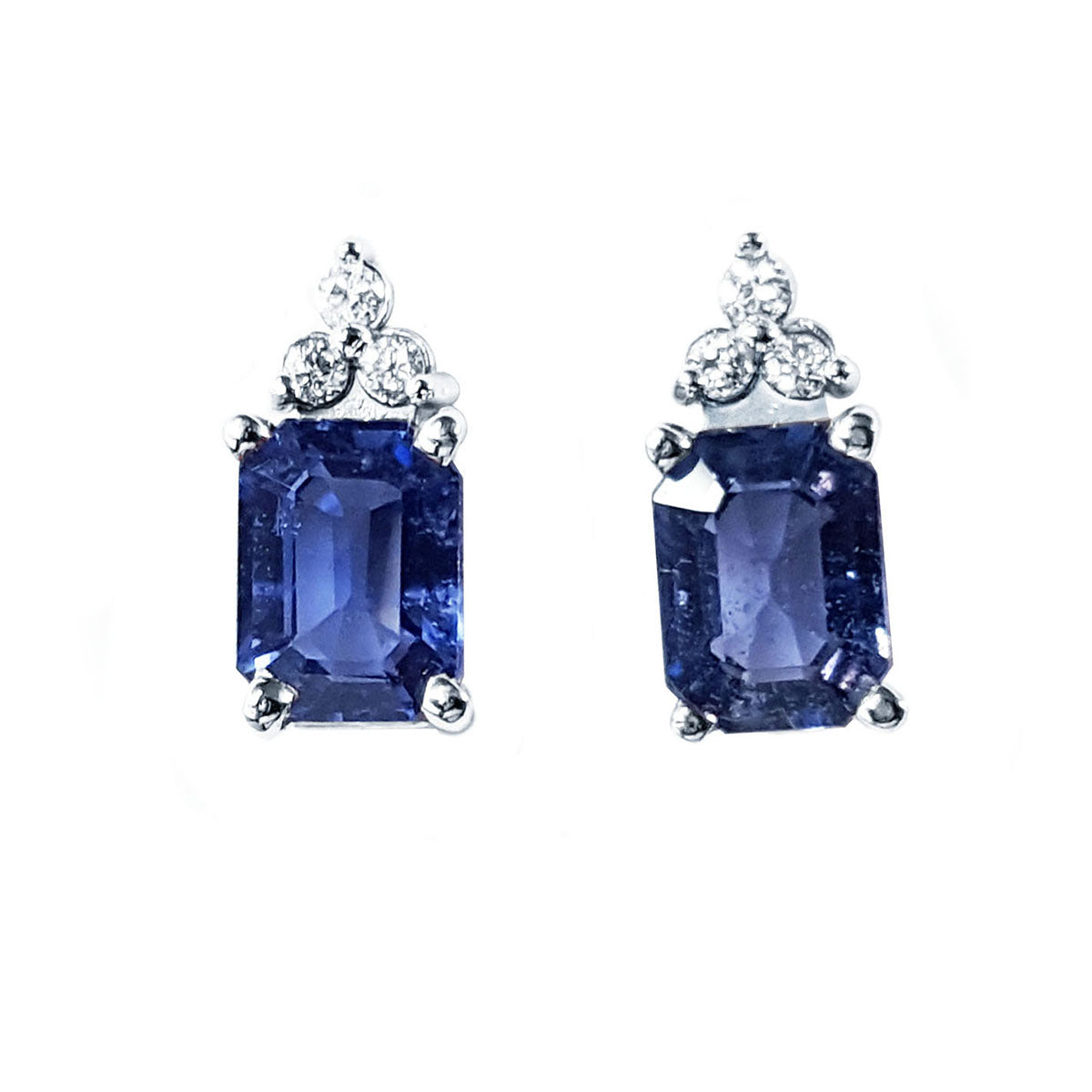 2.16 Carats Blue Sapphire Earrings Natural Diamonds 14K White Gold
