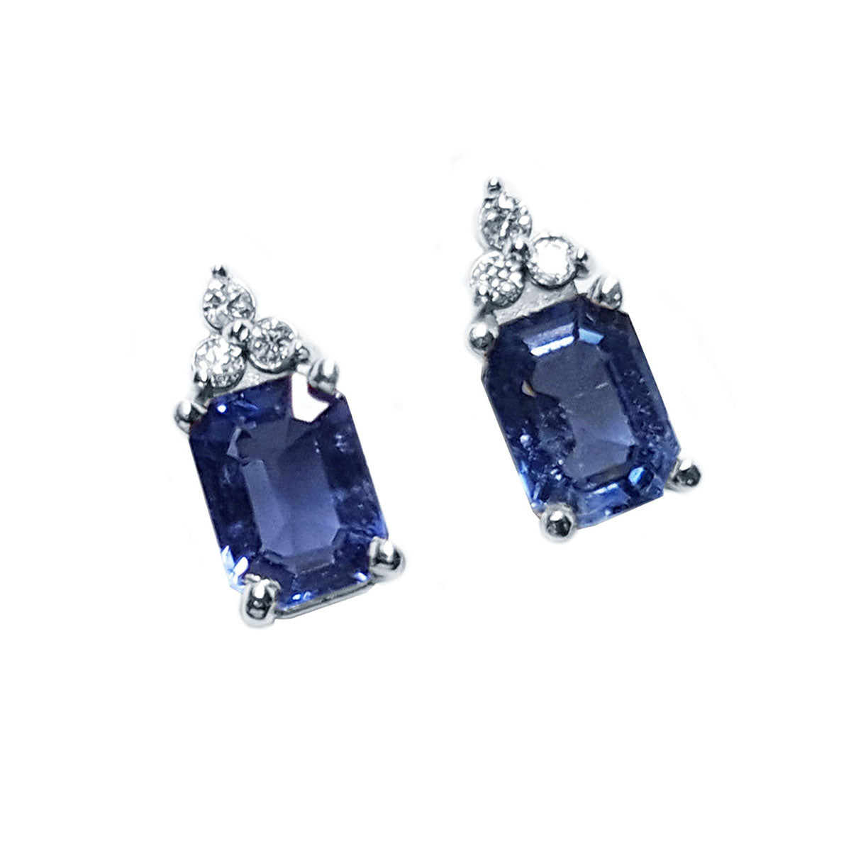 2.16 Carats Blue Sapphire Earrings Natural Diamonds 14K White Gold