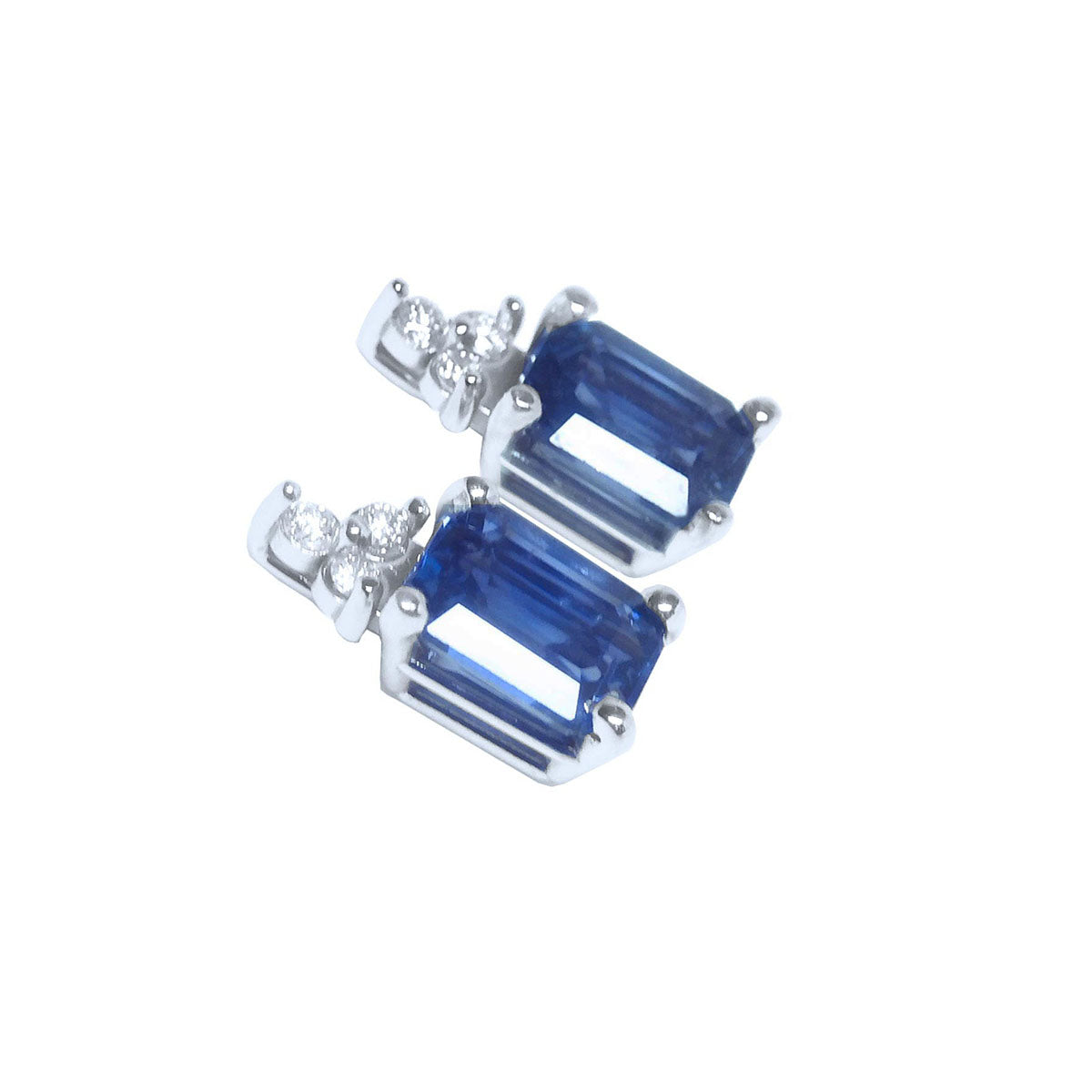 2.16 Carats Blue Sapphire Earrings Natural Diamonds 14K White Gold
