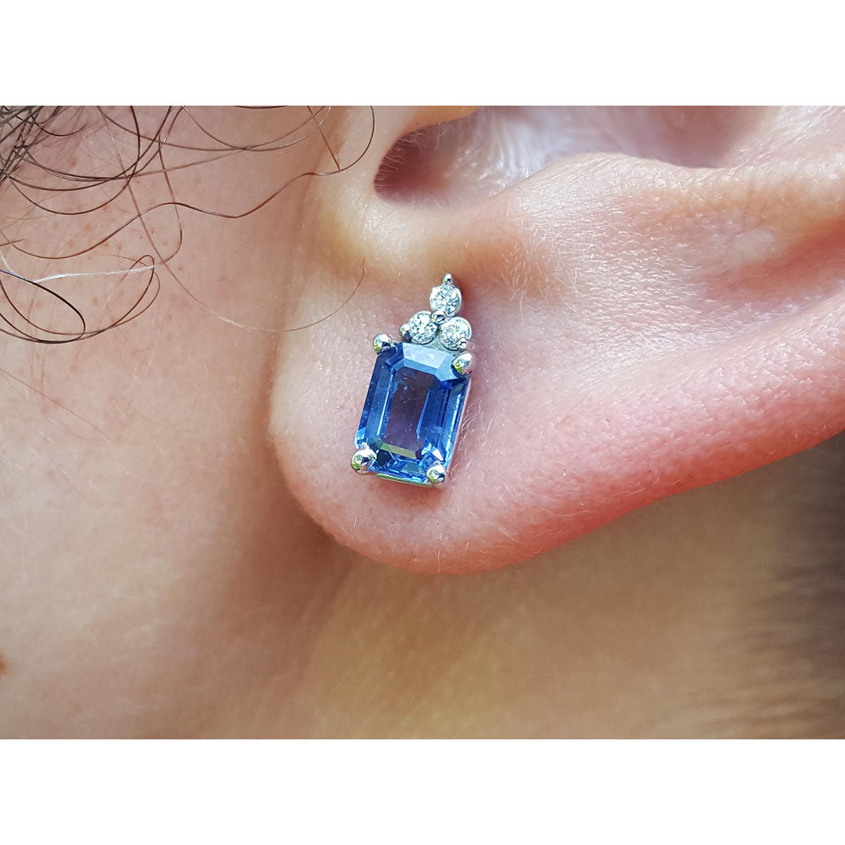 2.16 Carats Blue Sapphire Earrings Natural Diamonds 14K White Gold