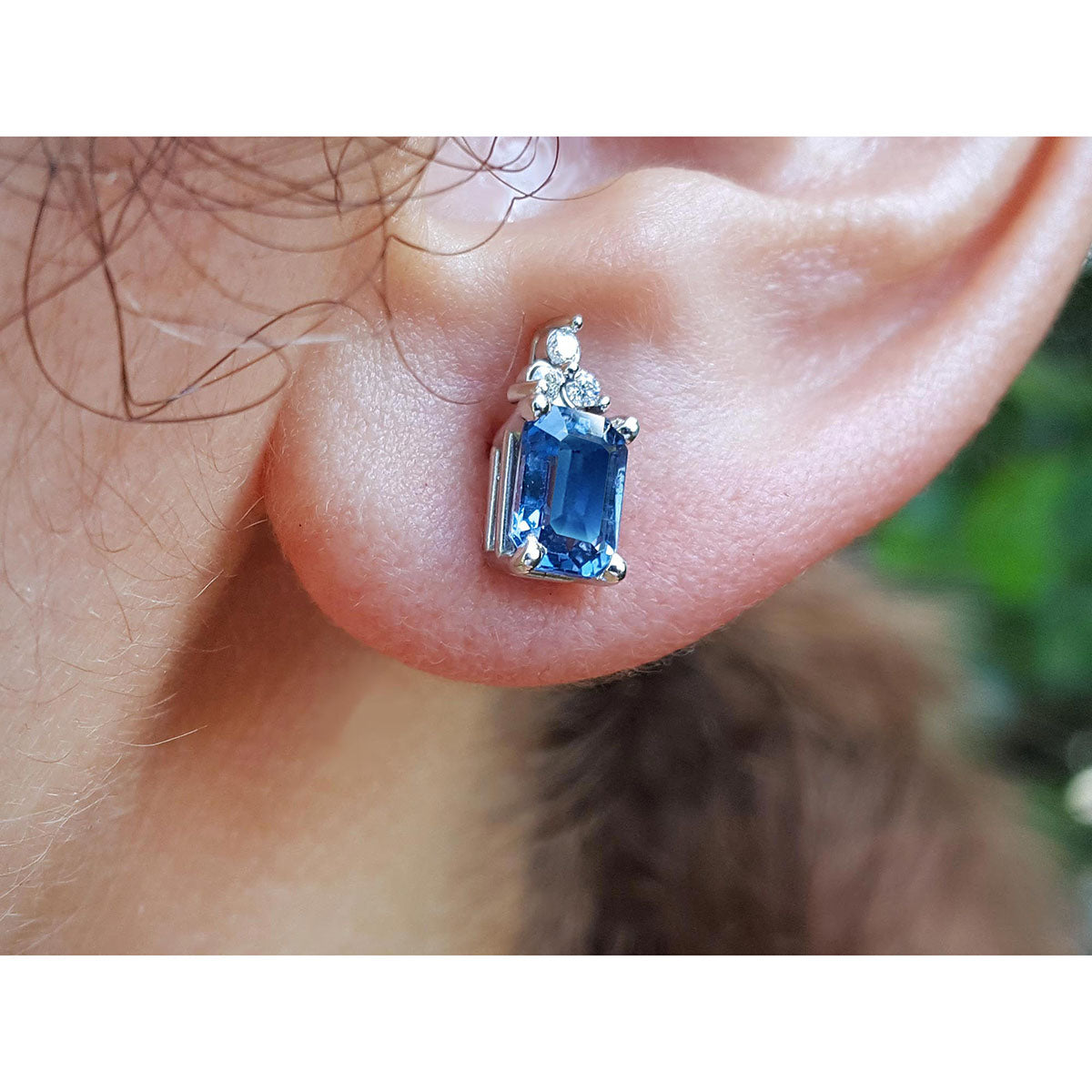 2.16 Carats Blue Sapphire Earrings Natural Diamonds 14K White Gold