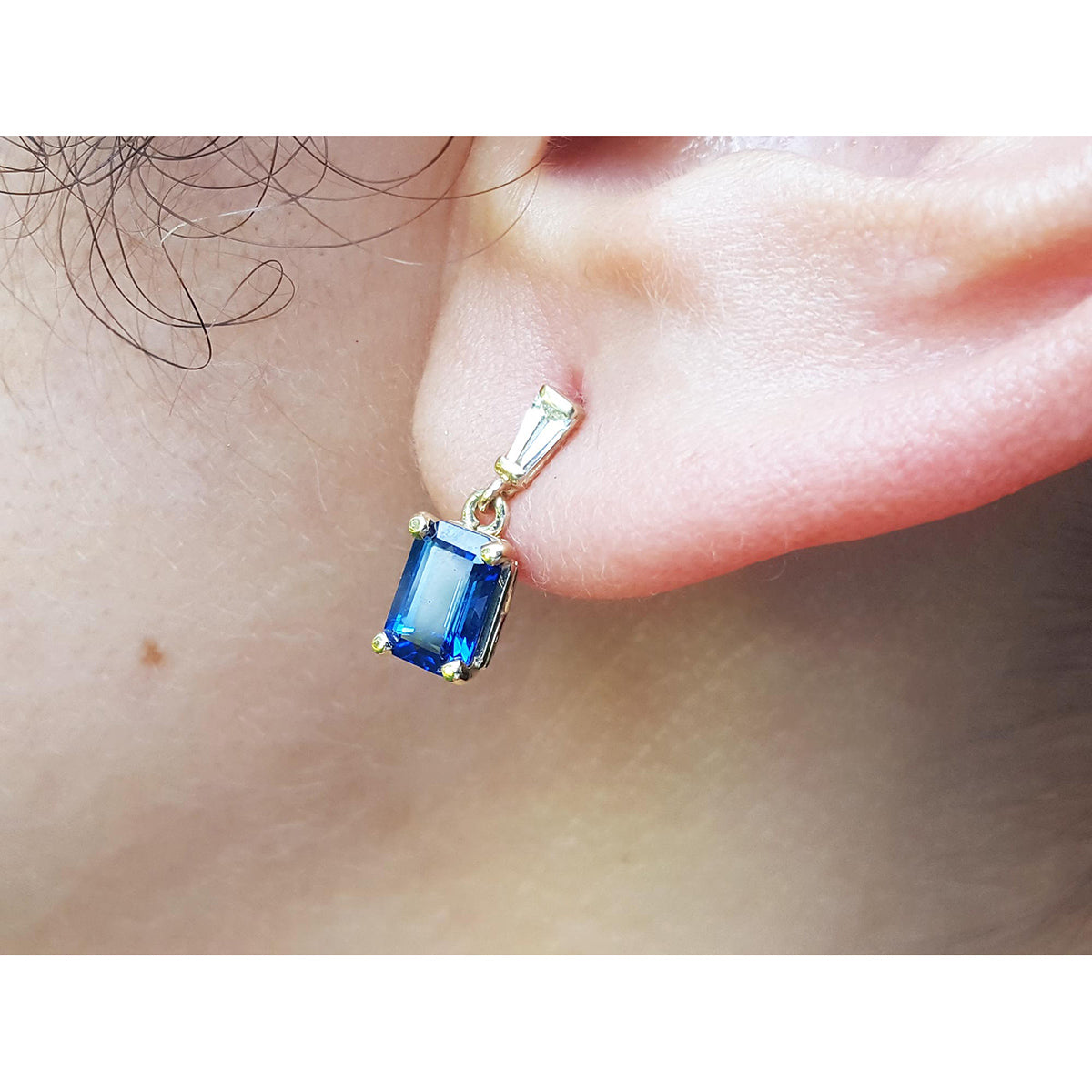 2.06 ct. Natural Blue Sapphire Earrings Stud Tapered Baguettes Push Backs 14K