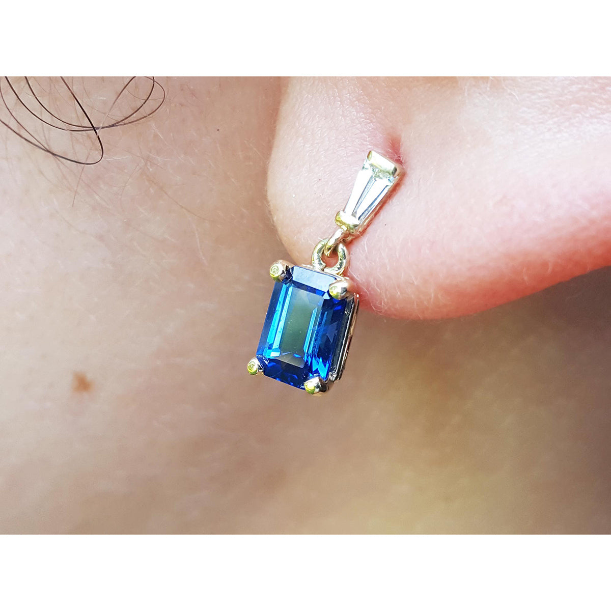 2.06 ct. Natural Blue Sapphire Earrings Stud Tapered Baguettes Push Backs 14K