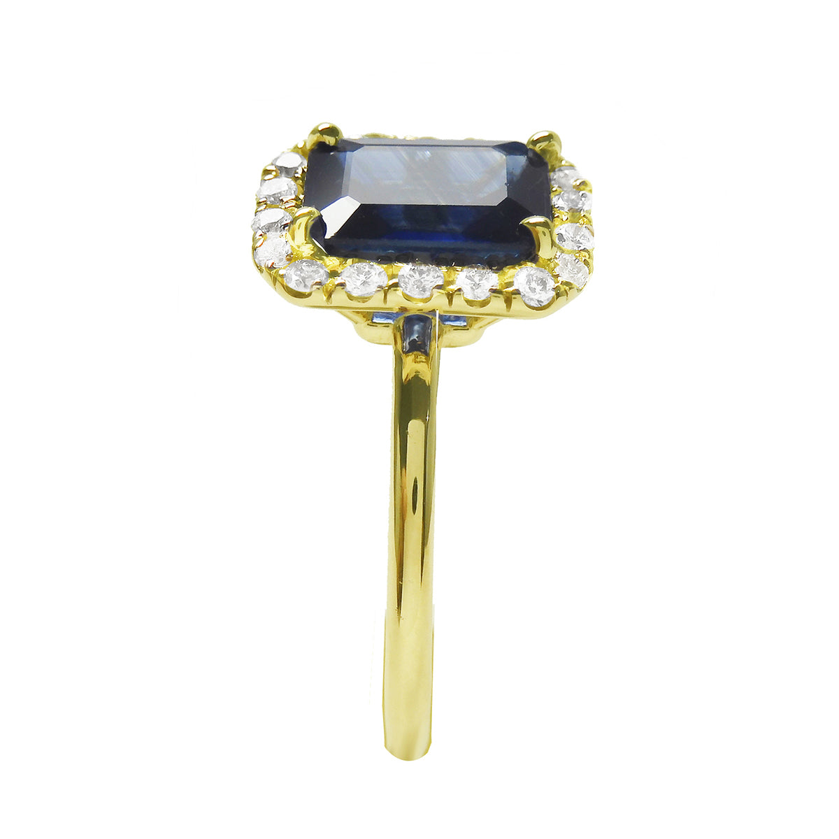 Women&#39;s Natural Blue Sapphire Ring 1.99 ct. Halo Diamond in 14k Yellow Gold