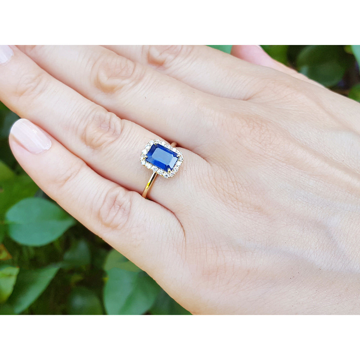 Women&#39;s Natural Blue Sapphire Ring 1.99 ct. Halo Diamond in 14k Yellow Gold