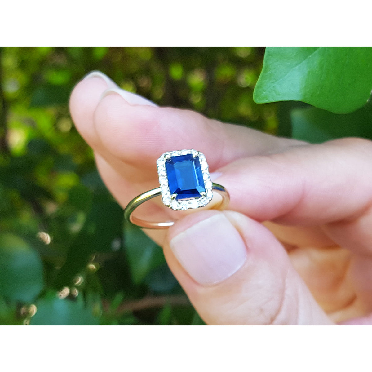 Women&#39;s Natural Blue Sapphire Ring 1.99 ct. Halo Diamond in 14k Yellow Gold