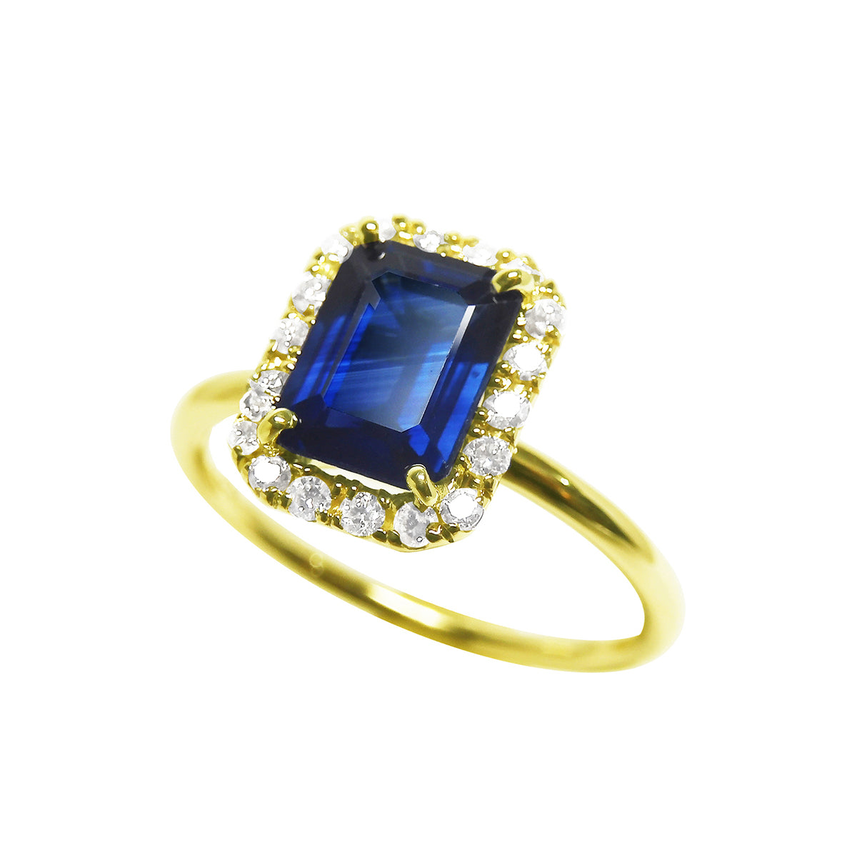 Women&#39;s Natural Blue Sapphire Ring 1.99 ct. Halo Diamond in 14k Yellow Gold