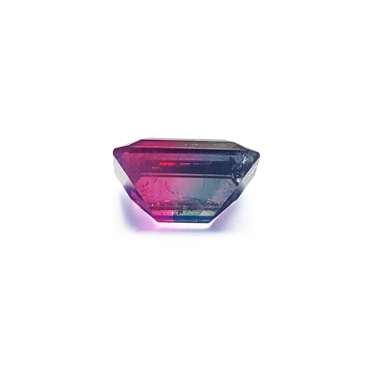 The downside profile view of a natural tourmaline, girdle and pavilion are visibles.