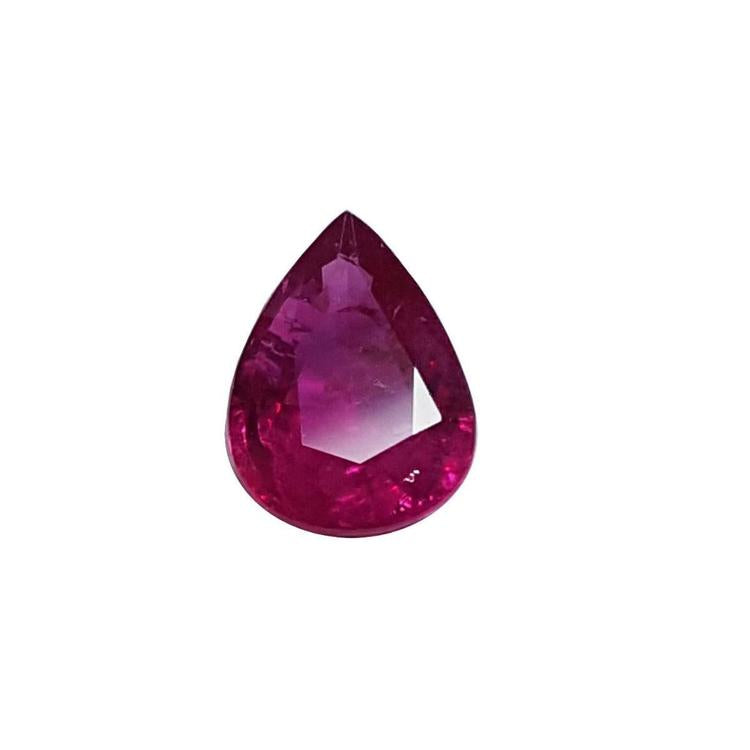 Natural burmese loose ruby pear cut 1.24 carat, front tall position table and crown are visibles