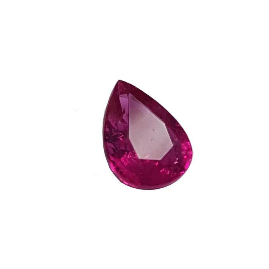 1.24 carat natural Burmese ruby, pear cut, with a brilliant medium red hue.