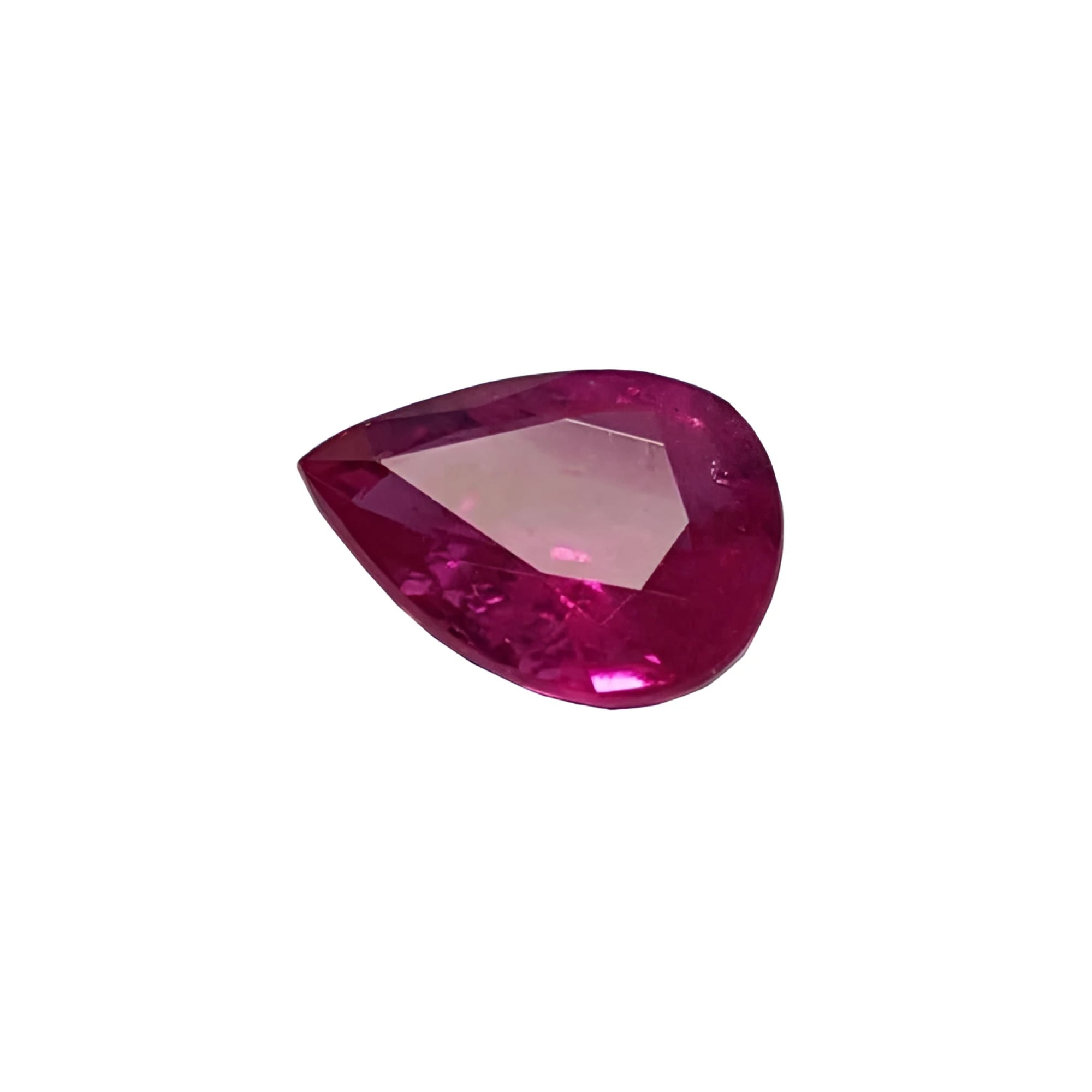 1.24 carat natural Burmese ruby, pear cut, with a brilliant medium red hue.