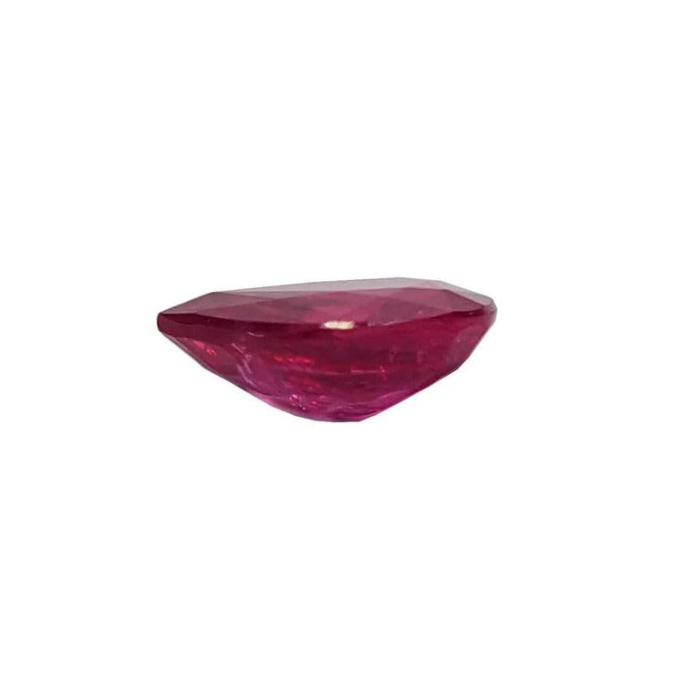 1.24 carat natural Burmese ruby, pear cut, with a brilliant medium red hue.
