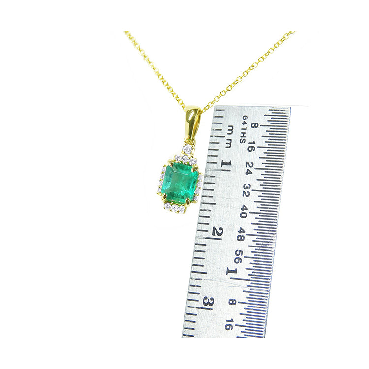 Necklace With Natural Colombian Emerald 0.58 ct and Diamonds 14k Yellow Gold