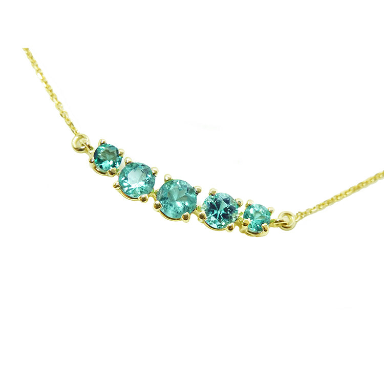 Emeralds Five Stone Necklace 1.58 Carats Muzo Colombia 14K Yellow Gold