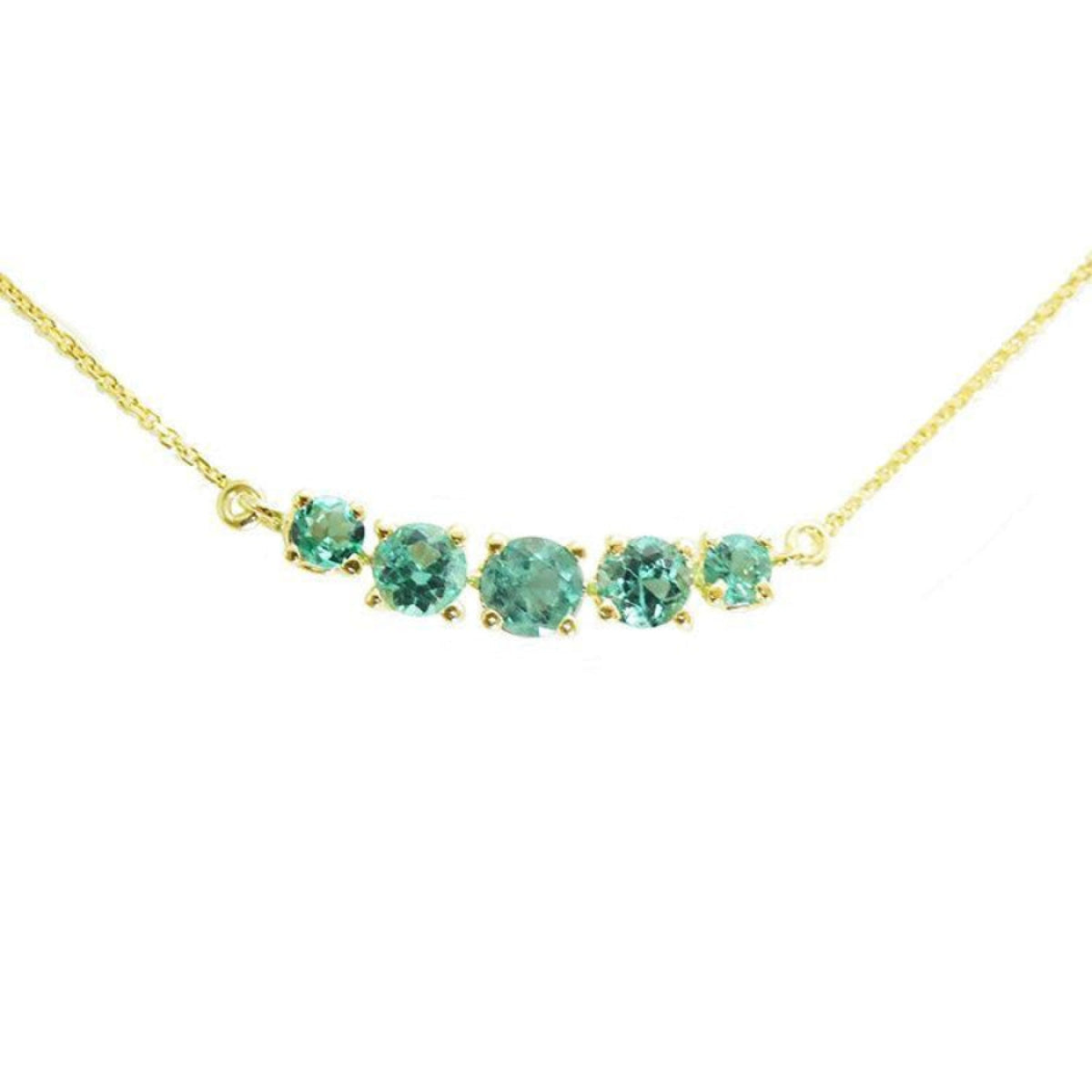 Natural Five Stone emerald Necklace from Muzo Colombia 14K Yellow Gold