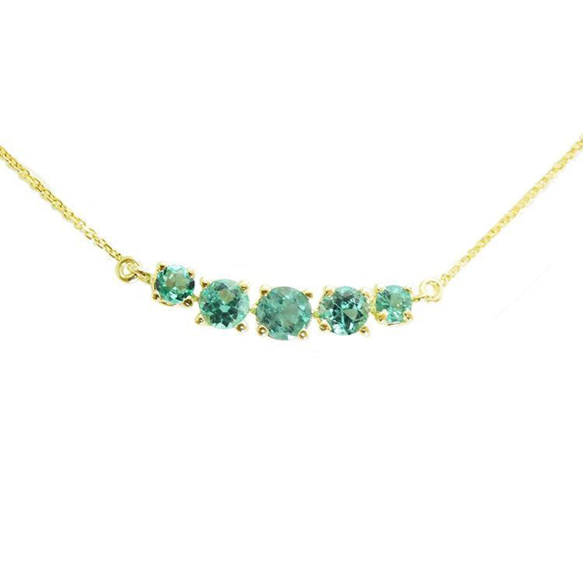 Natural Five Stone emerald Necklace from Muzo Colombia 14K Yellow Gold